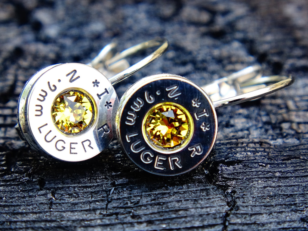French clip 9mm bullet earrings with Swarovski crystal yellow citrine __etsy:2007280601