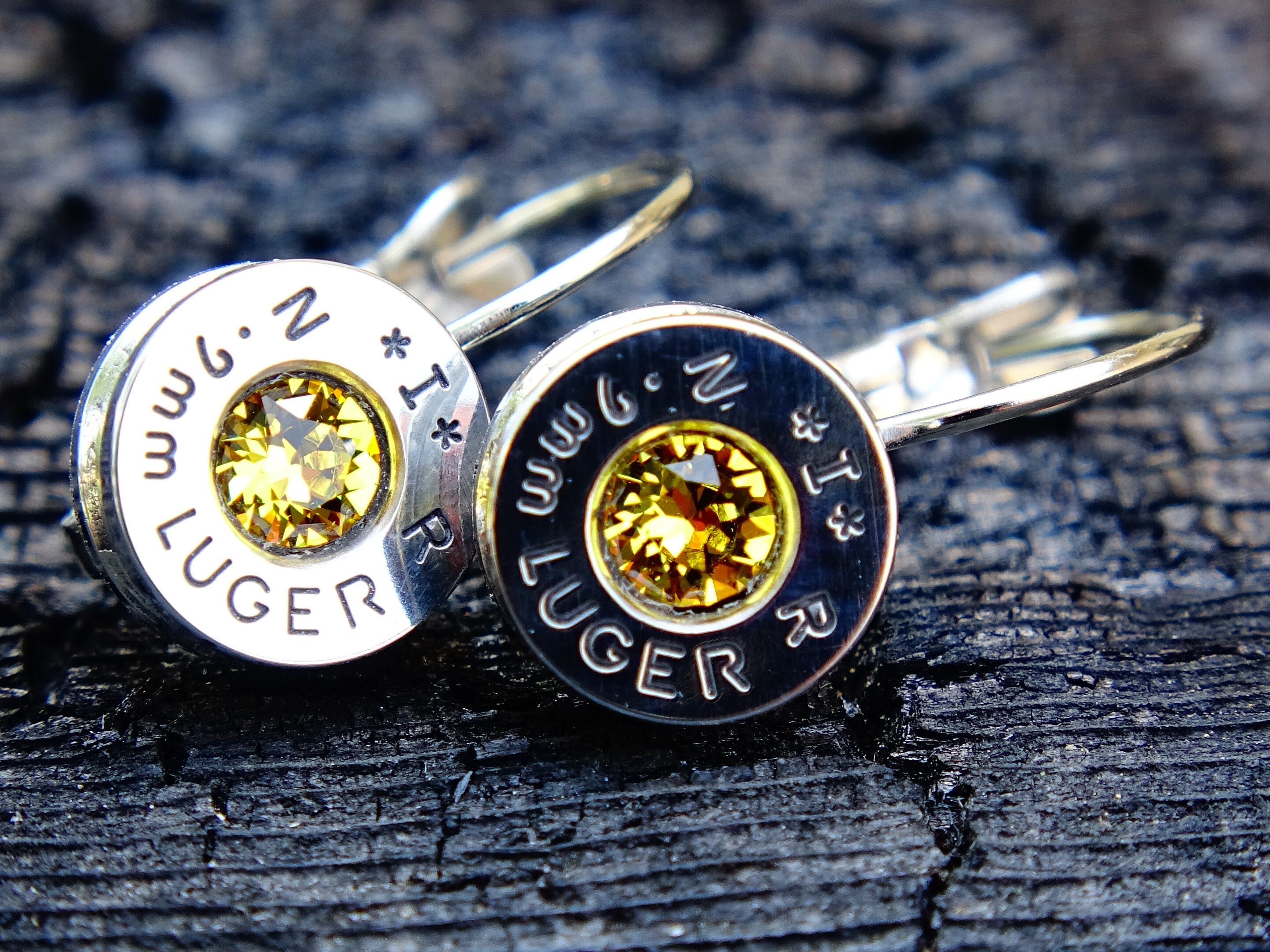 French clip 9mm bullet earrings with Swarovski crystal yellow citrine __etsy:2007280601