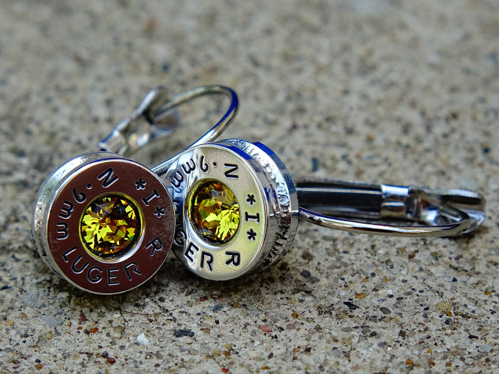 French clip 9mm bullet earrings with Swarovski crystal yellow citrine __etsy:2007281273