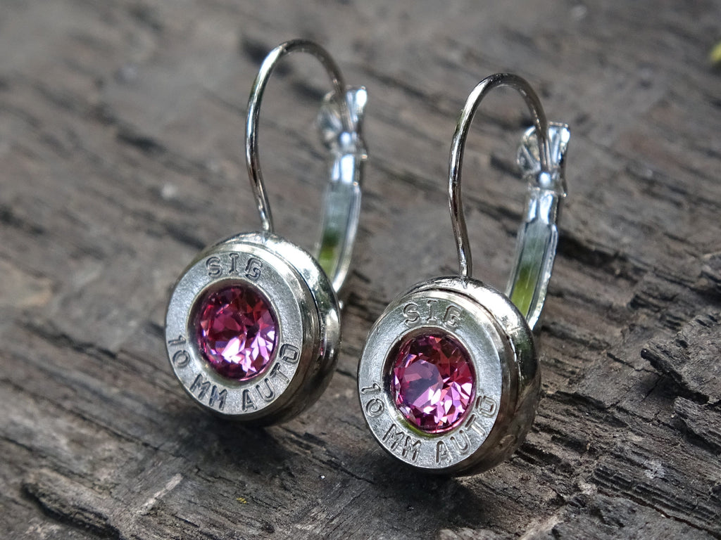 Lever back bullet earrings 10mm Pink Tourmaline __etsy:5105884706