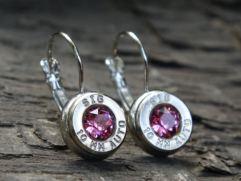 Lever back bullet earrings 10mm Pink Tourmaline __etsy:5105884862