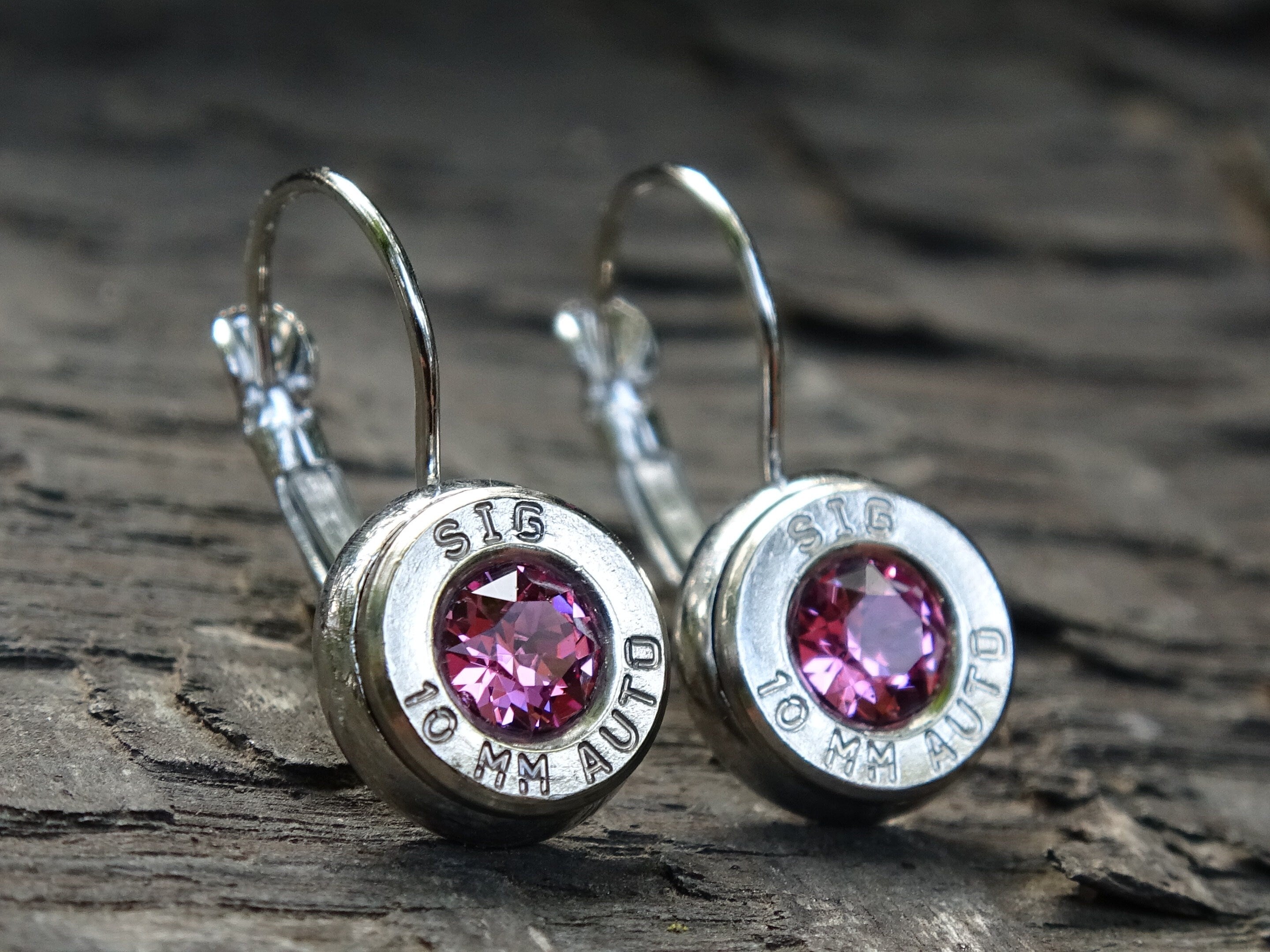 Lever back bullet earrings 10mm Pink Tourmaline __etsy:5105884862
