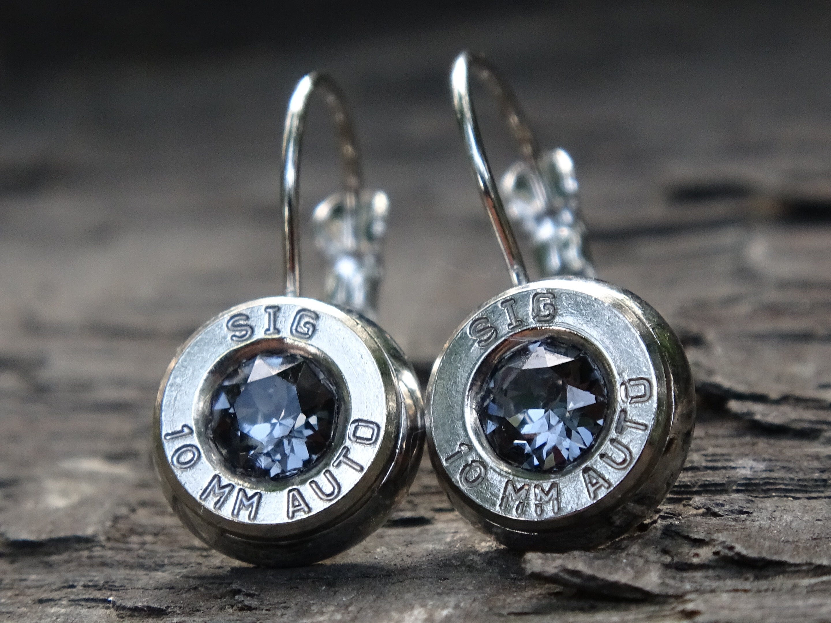 Lever back bullet earrings 10mm auto Silver night __etsy:5105758956
