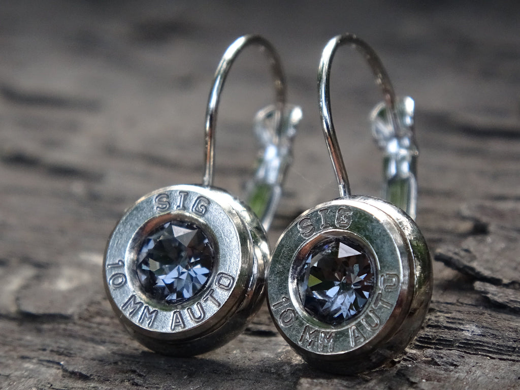 Lever back bullet earrings 10mm auto Silver night __etsy:5153983949
