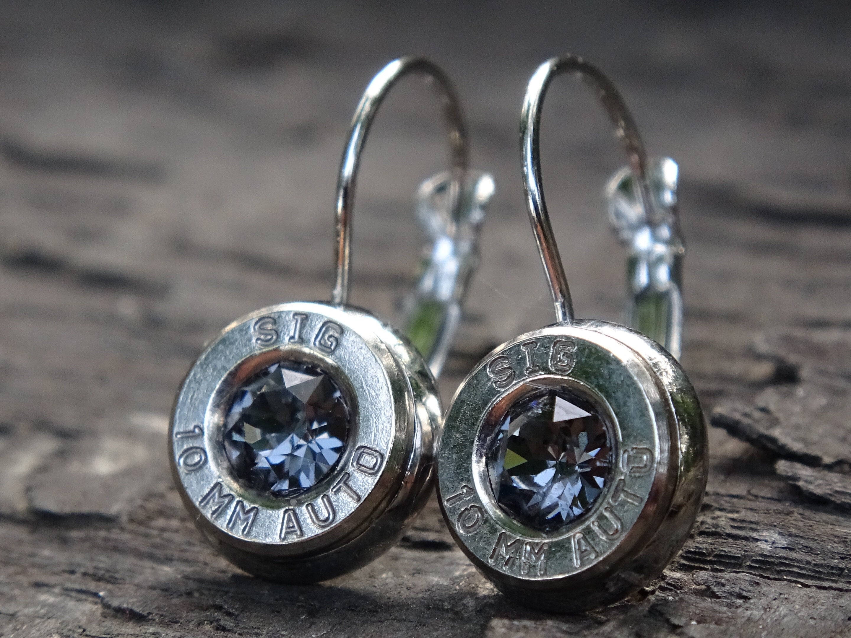 Lever back bullet earrings 10mm auto Silver night __etsy:5153983949