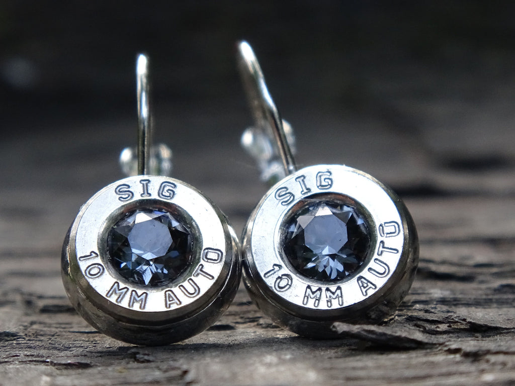 Lever back bullet earrings 10mm auto Silver night __etsy:5105759434