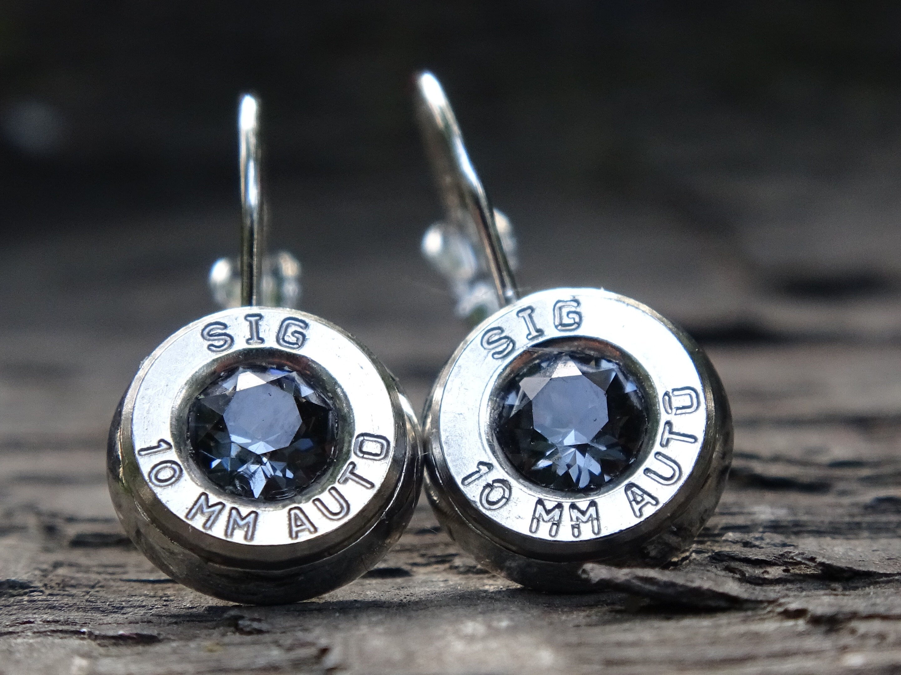 Lever back bullet earrings 10mm auto Silver night __etsy:5105759434
