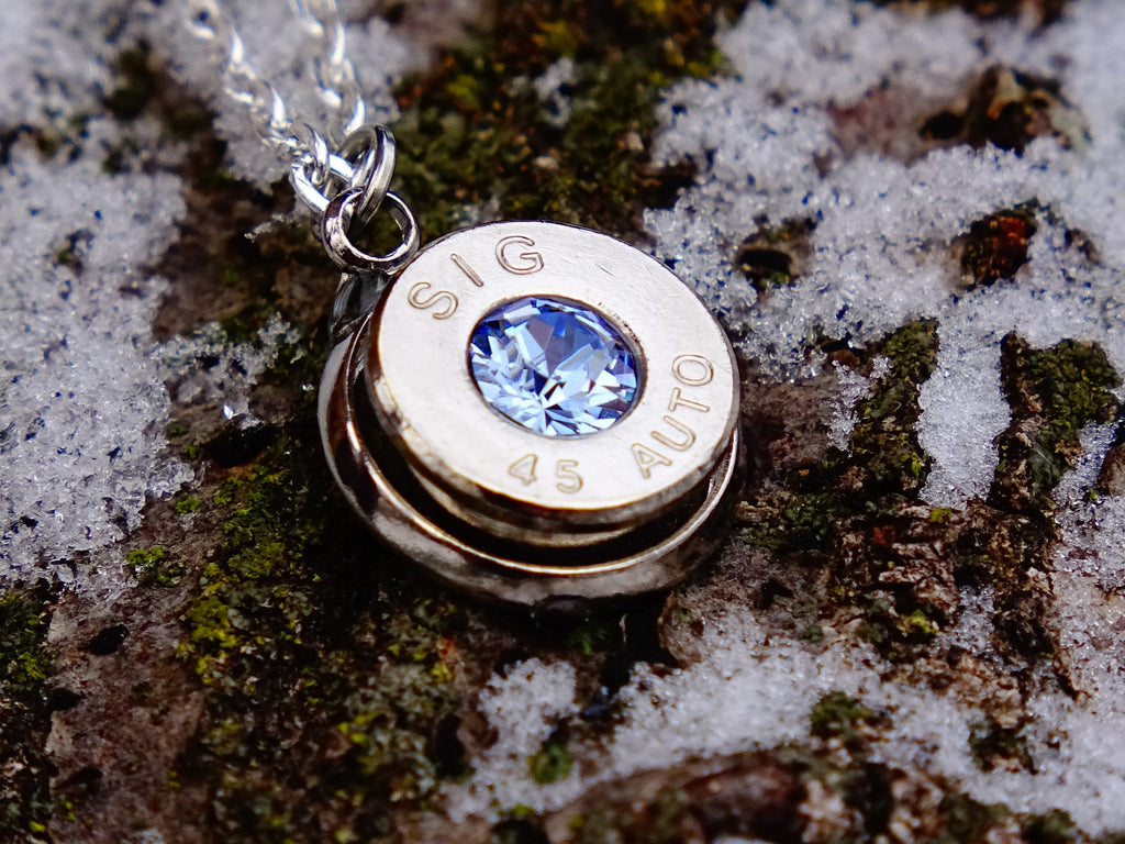 bullet 45 ACP pendant swarovski ice blue light sapphire