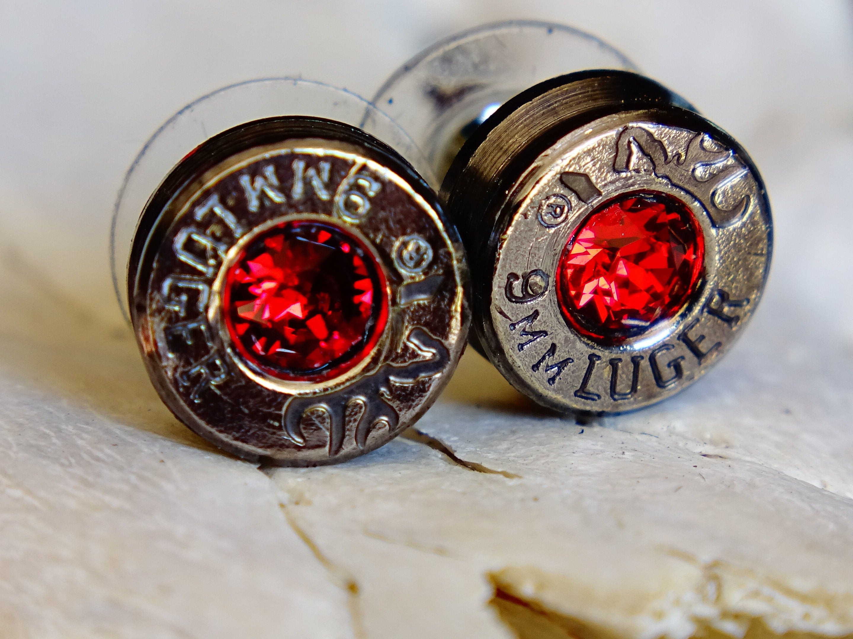 bullet earrings 9mm garnet gun metal __etsy:2000727775