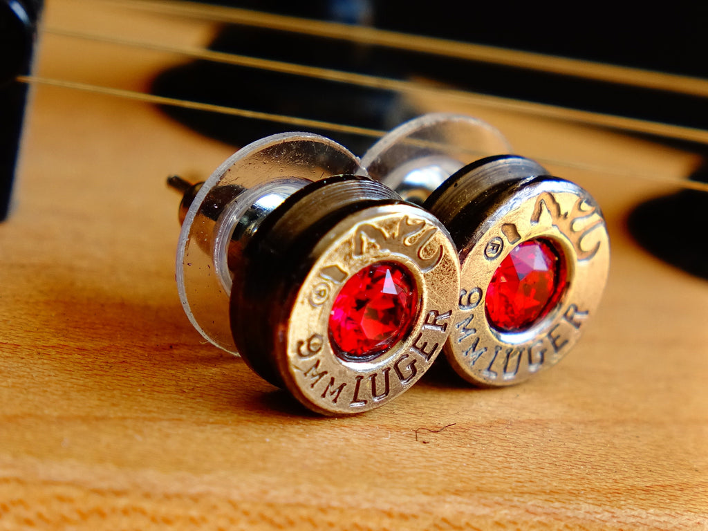 bullet earrings 9mm garnet gun metal __etsy:1953196878