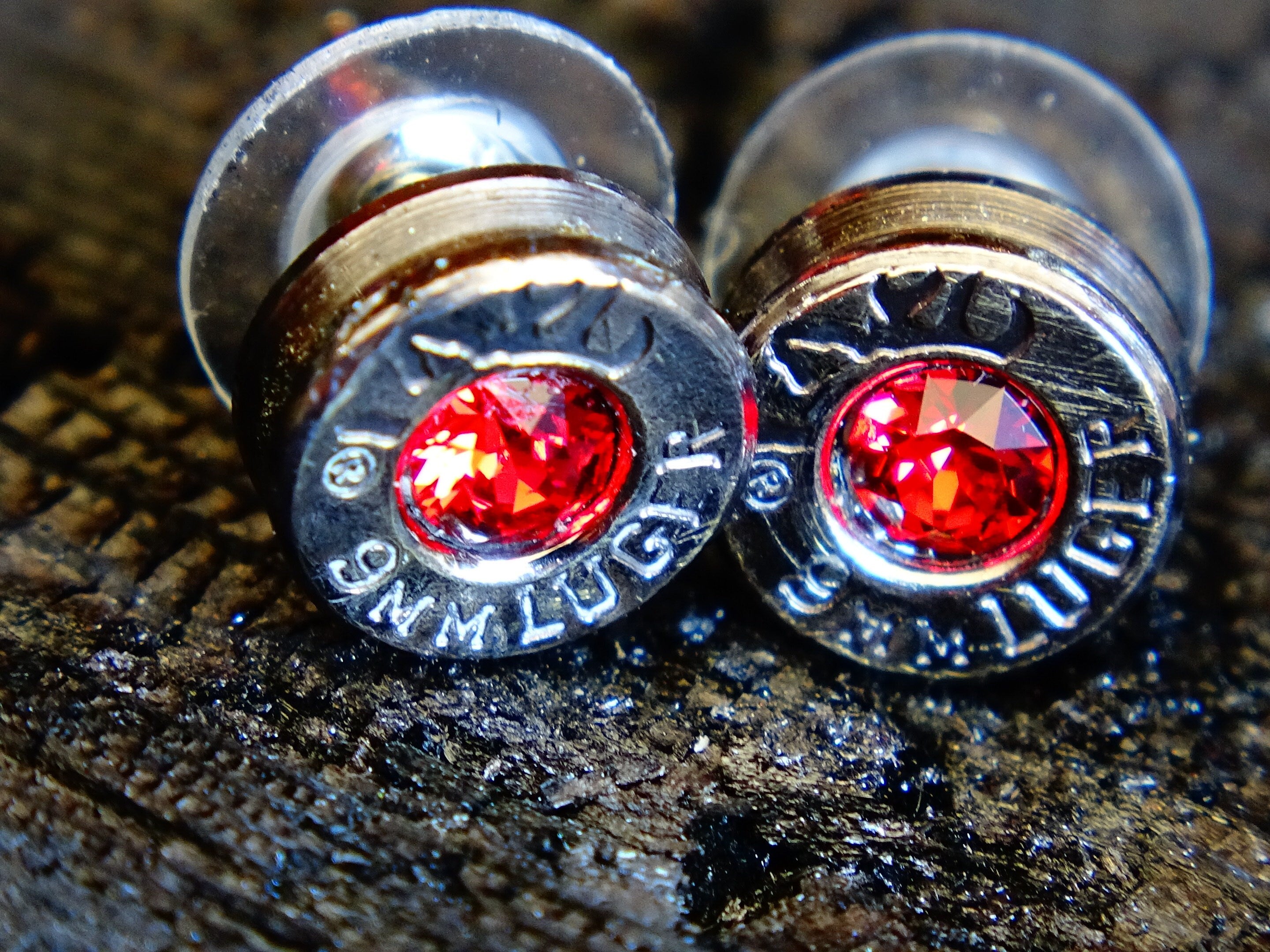 bullet earrings 9mm garnet gun metal __etsy:2000728531