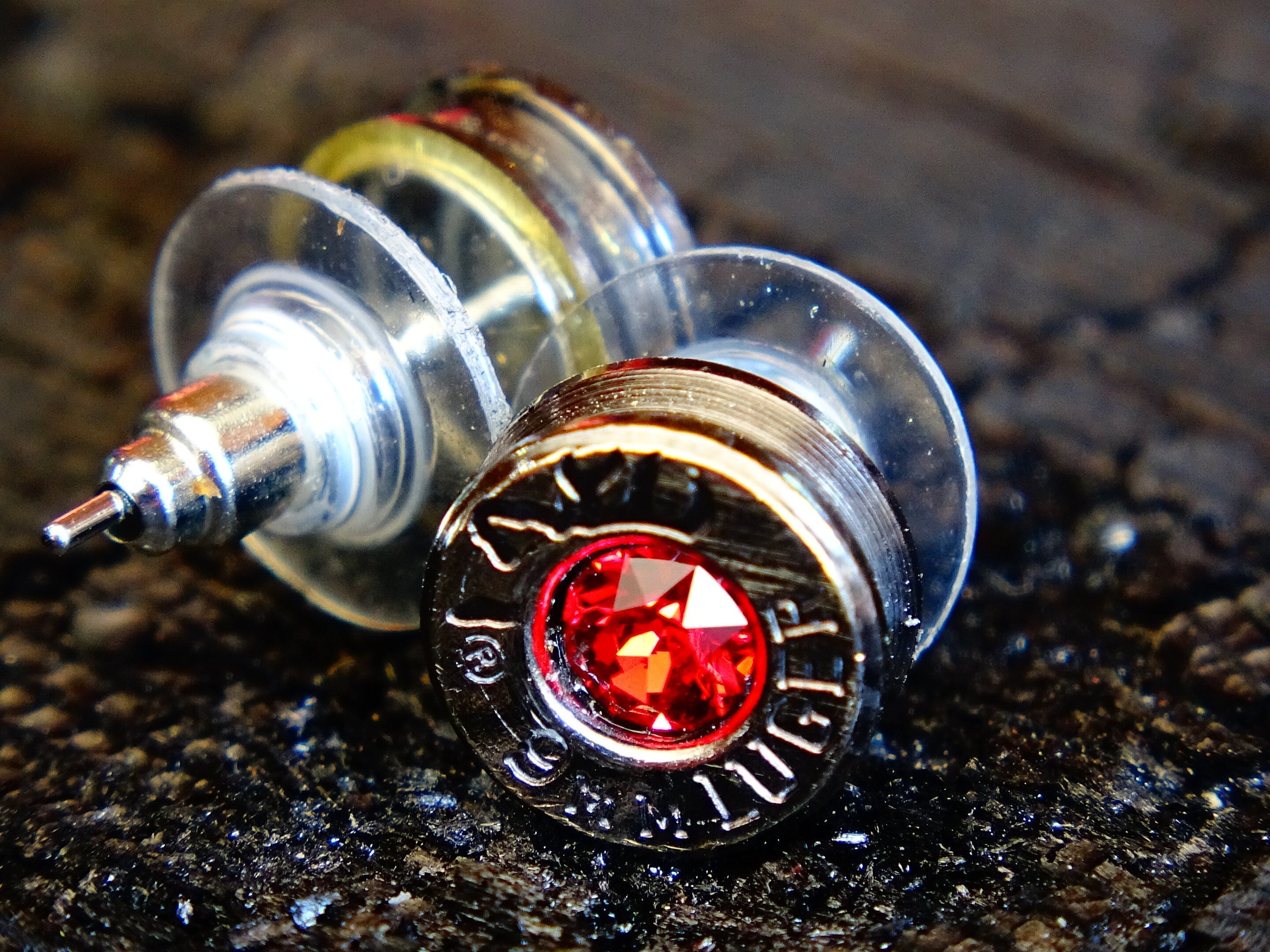 bullet earrings 9mm garnet gun metal __etsy:2000728893