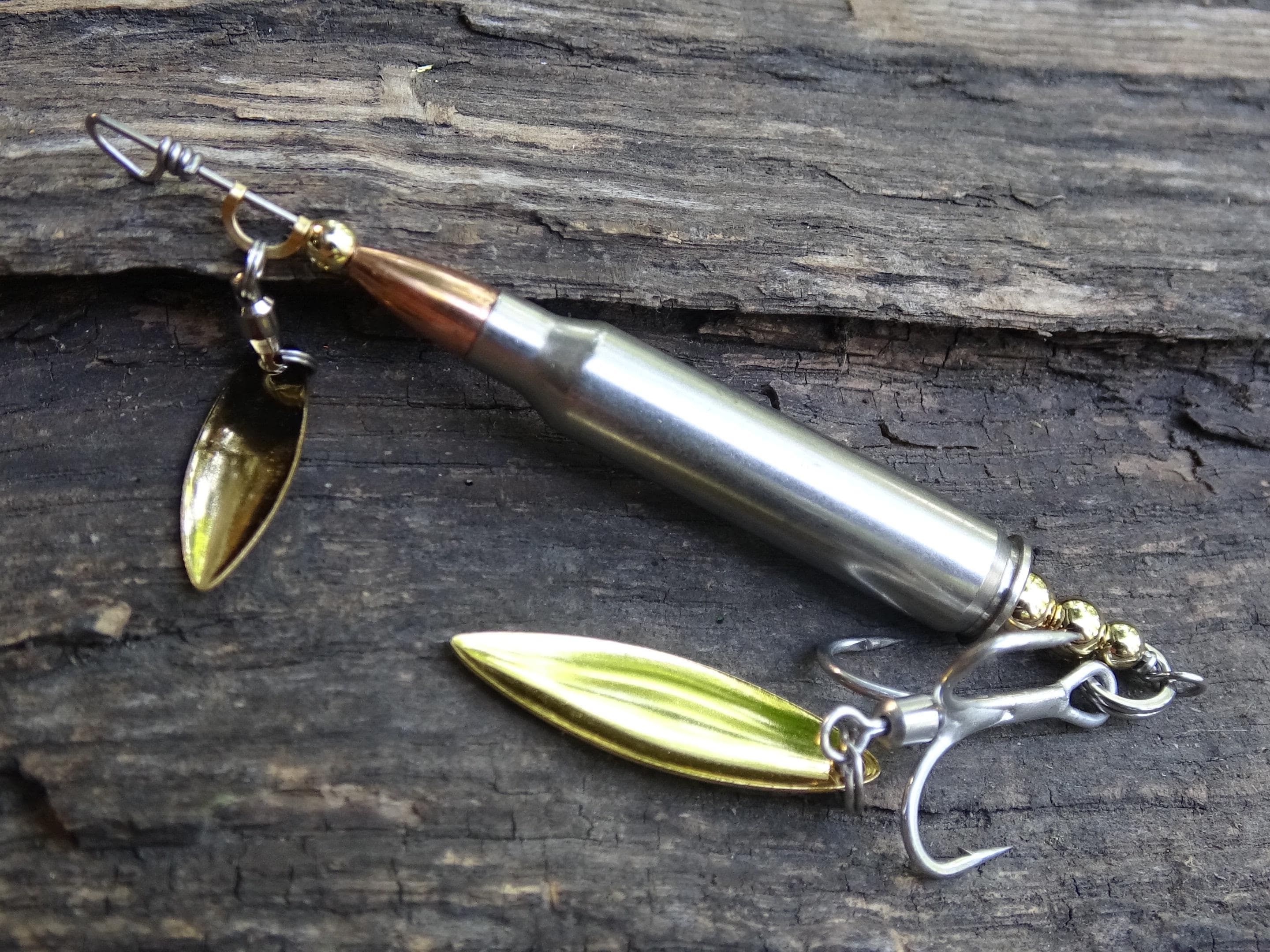 223 bullet fishing lure silver classic gold spoon __etsy:8121237171