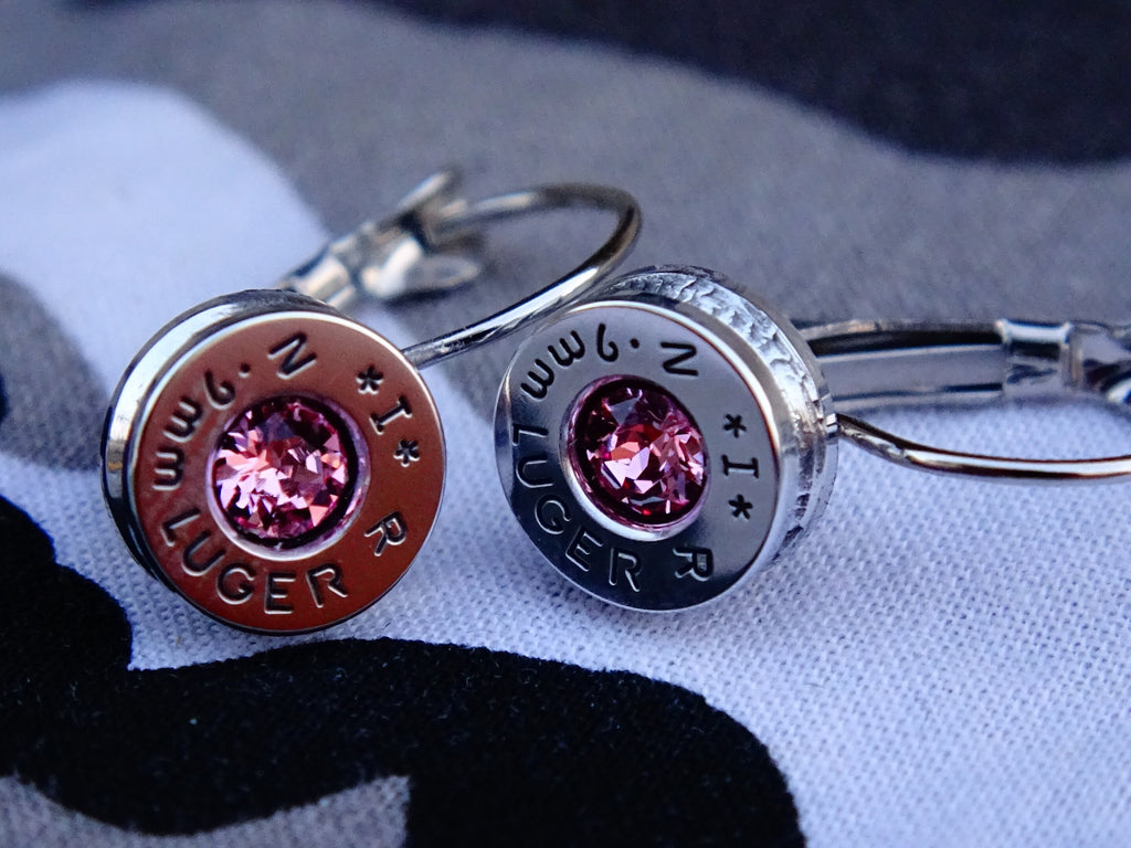 french clip 9mm bullet earrings with Swarovski crystal light pink __etsy:2001139493