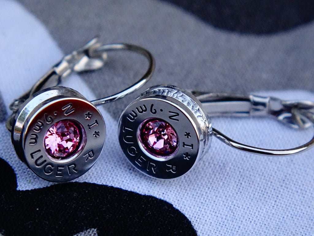 french clip 9mm bullet earrings with Swarovski crystal light pink __etsy:1953606796