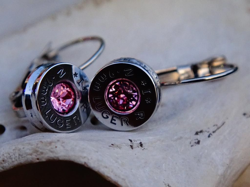 french clip 9mm bullet earrings with Swarovski crystal light pink __etsy:1953606906