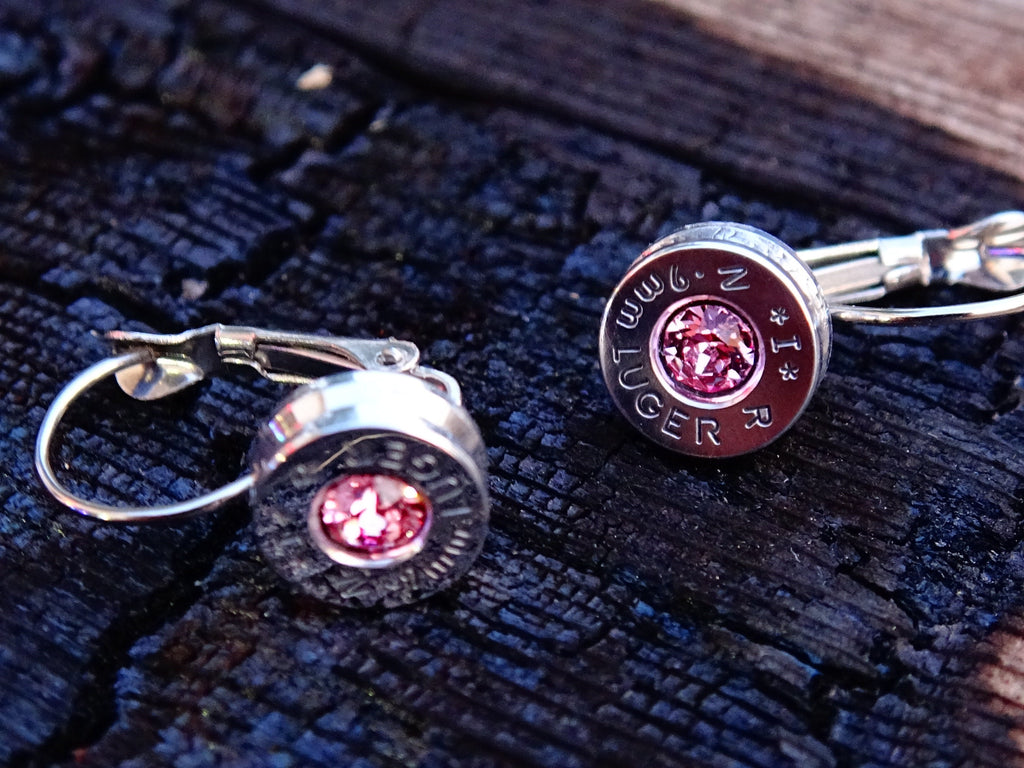 french clip 9mm bullet earrings with Swarovski crystal light pink __etsy:1953607260