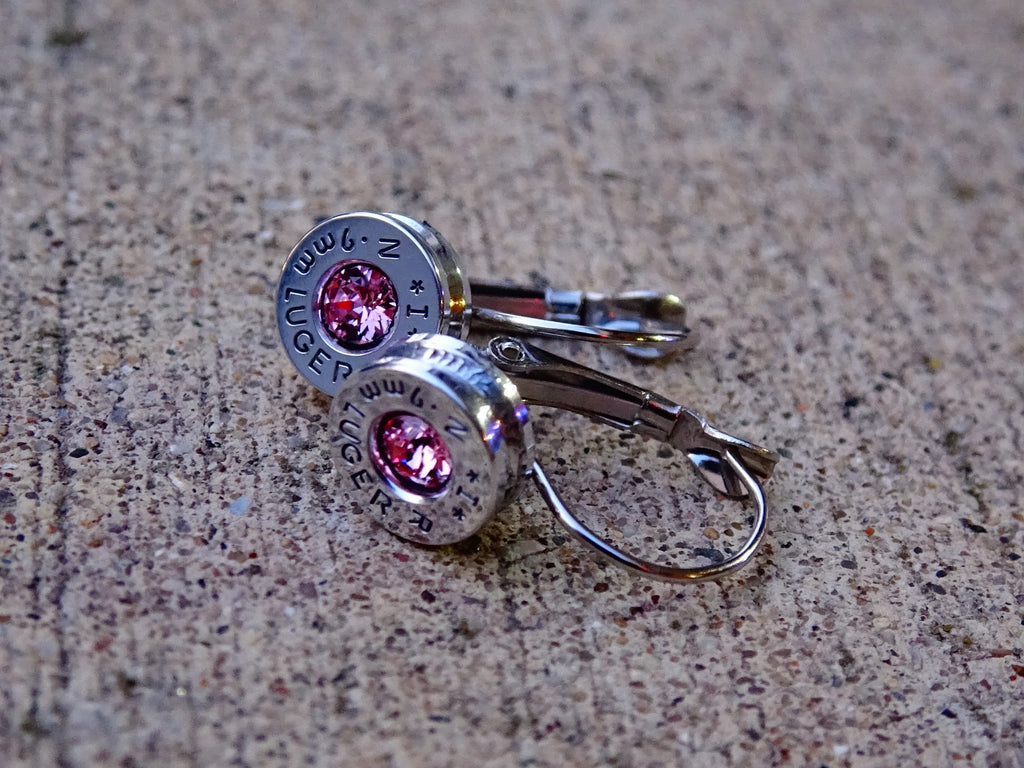 french clip 9mm bullet earrings with Swarovski crystal light pink __etsy:1953607416