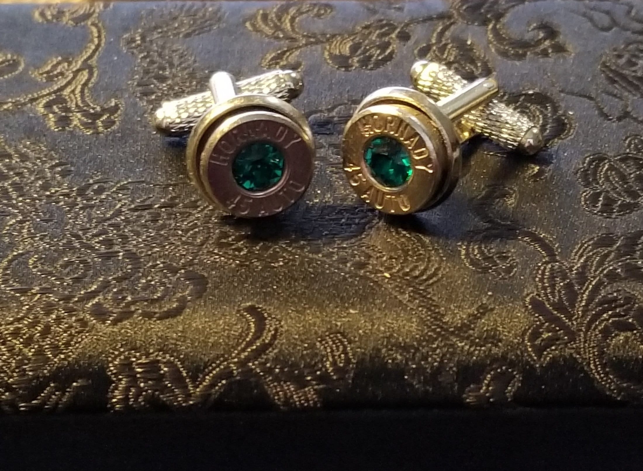 45 Caliber bullet cufflinks Swarovski stone (etsy image id: 1916560354)