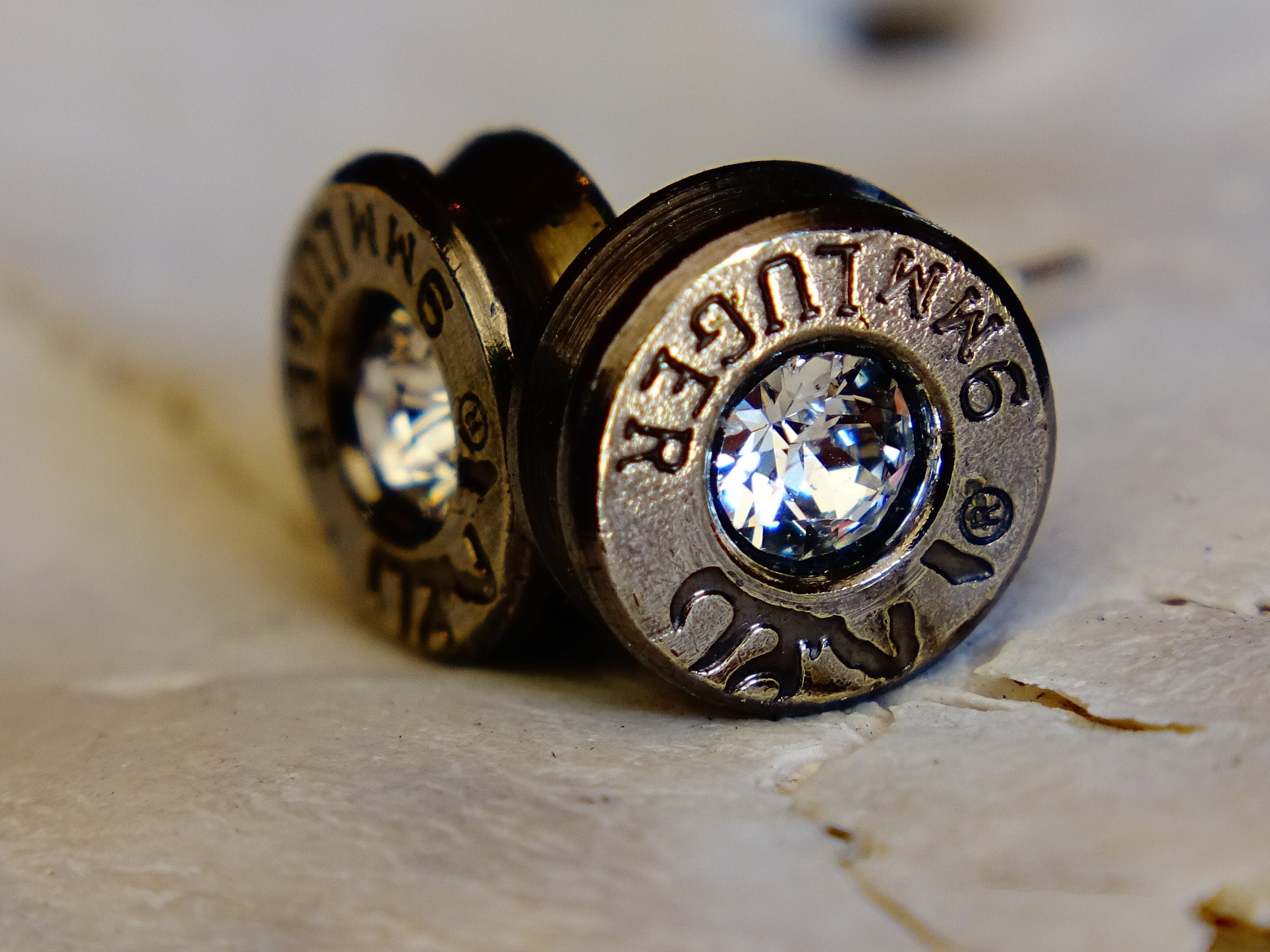 Bullet earrings gun metal clear crystal (etsy image id: 1953225898)