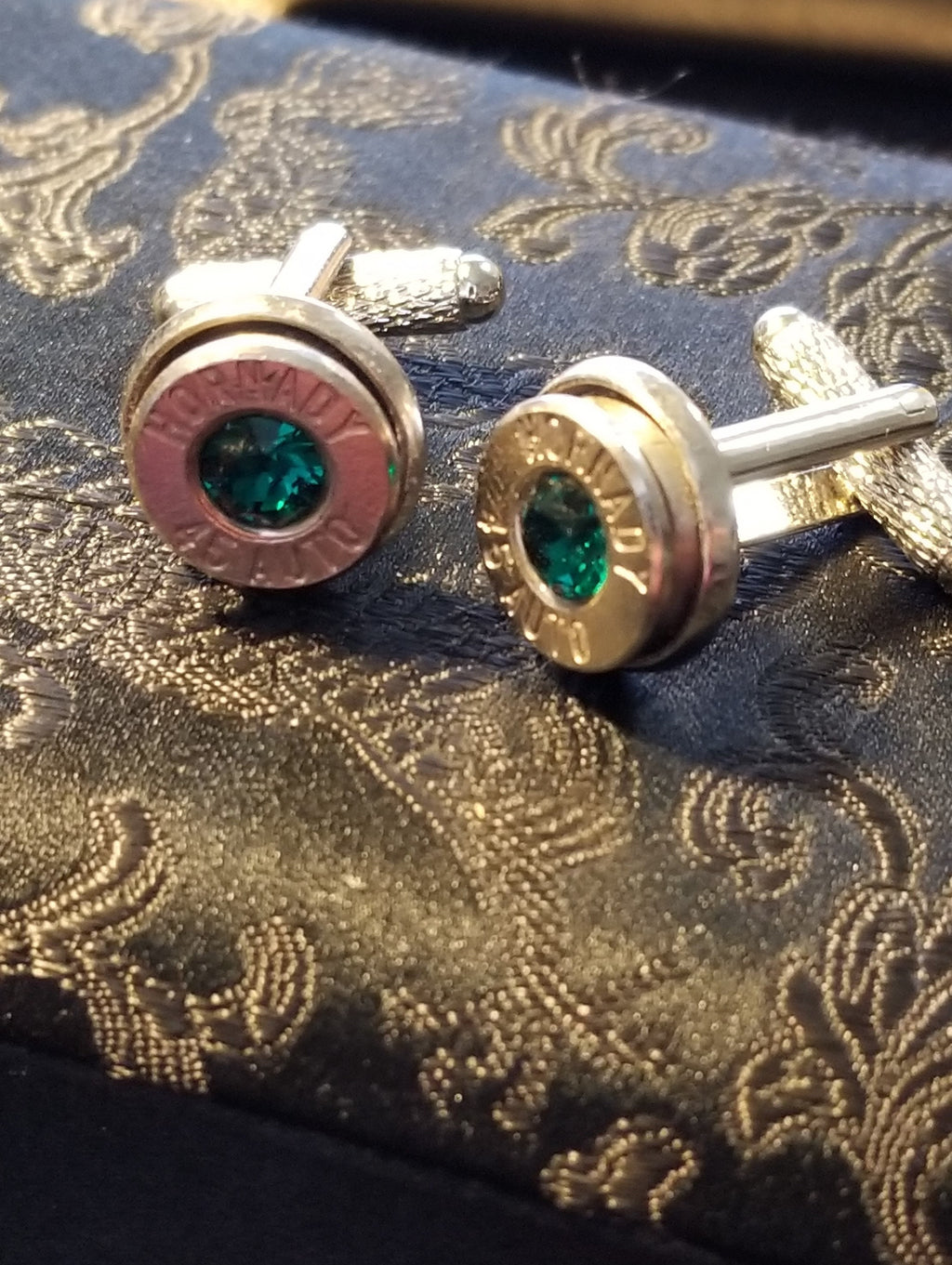 45 Caliber bullet cufflinks Swarovski stone (etsy image id: 1964104041)