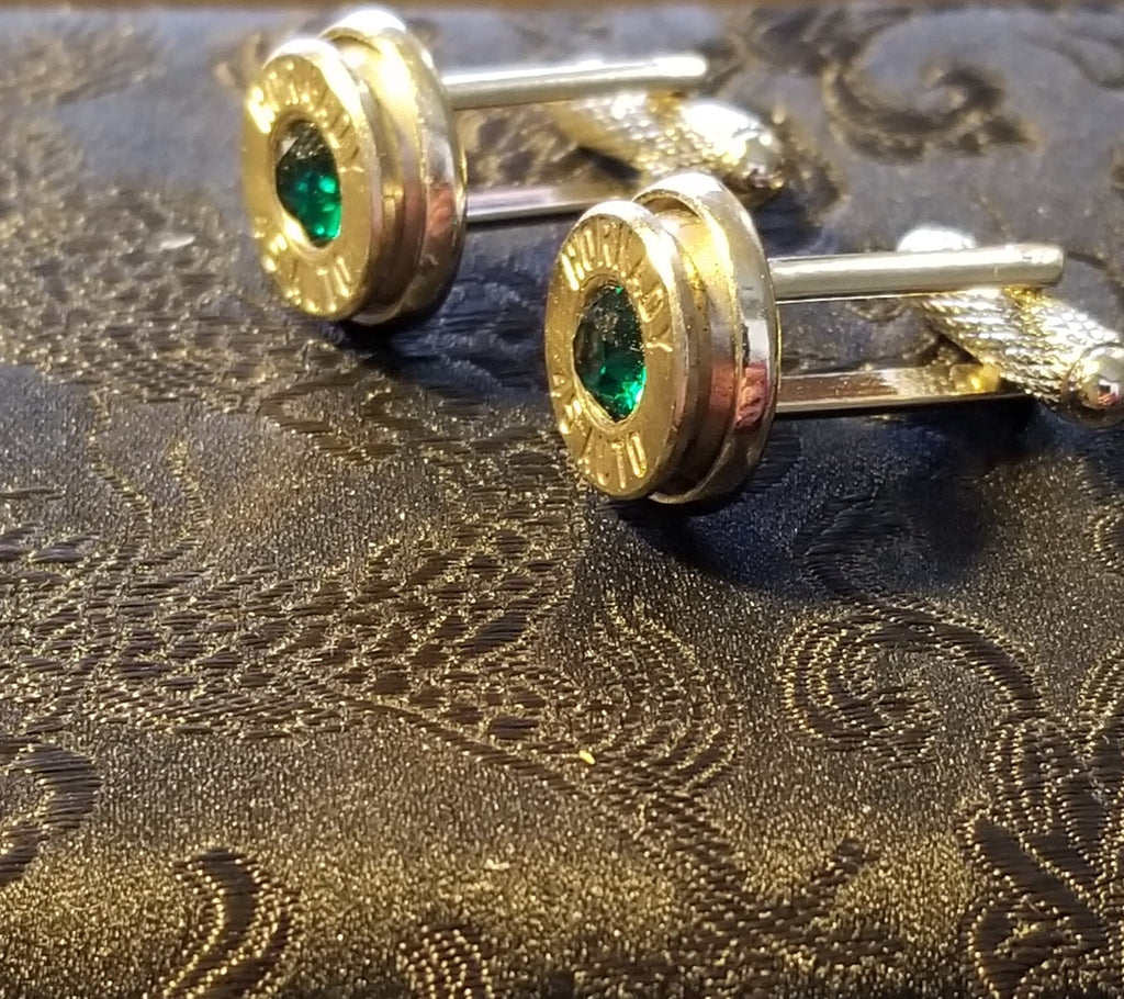45 Caliber bullet cufflinks Swarovski stone (etsy image id: 1964104355)