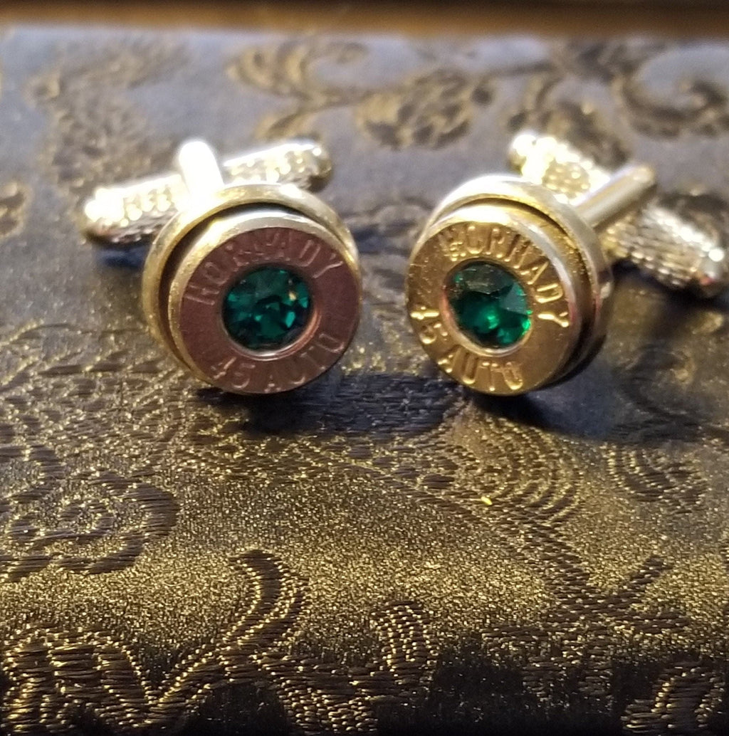 45 Caliber bullet cufflinks Swarovski stone (etsy image id: 1964163747)