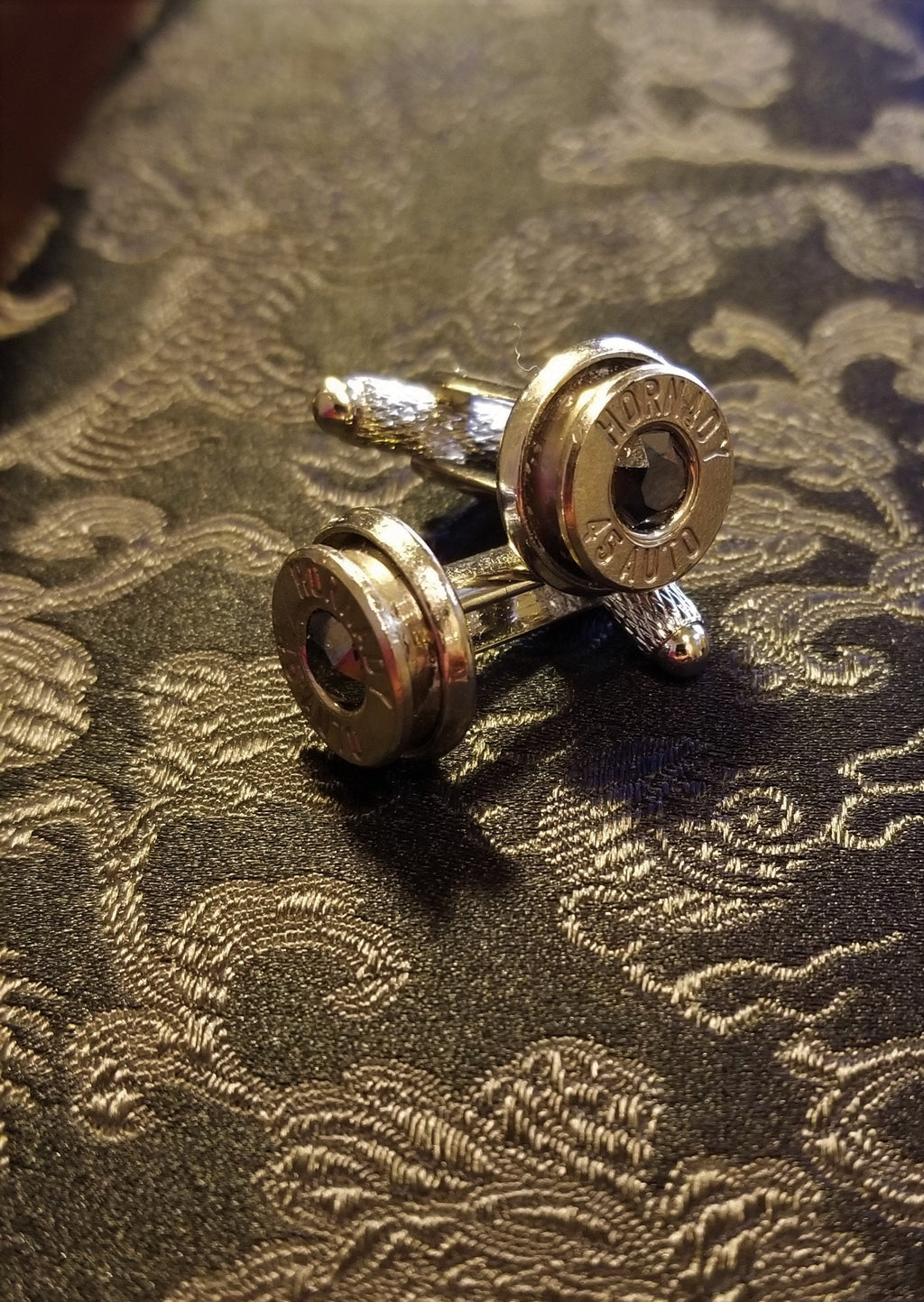 45 ACP bullet cufflinks Swarovski stone (etsy image id: 1964191065)