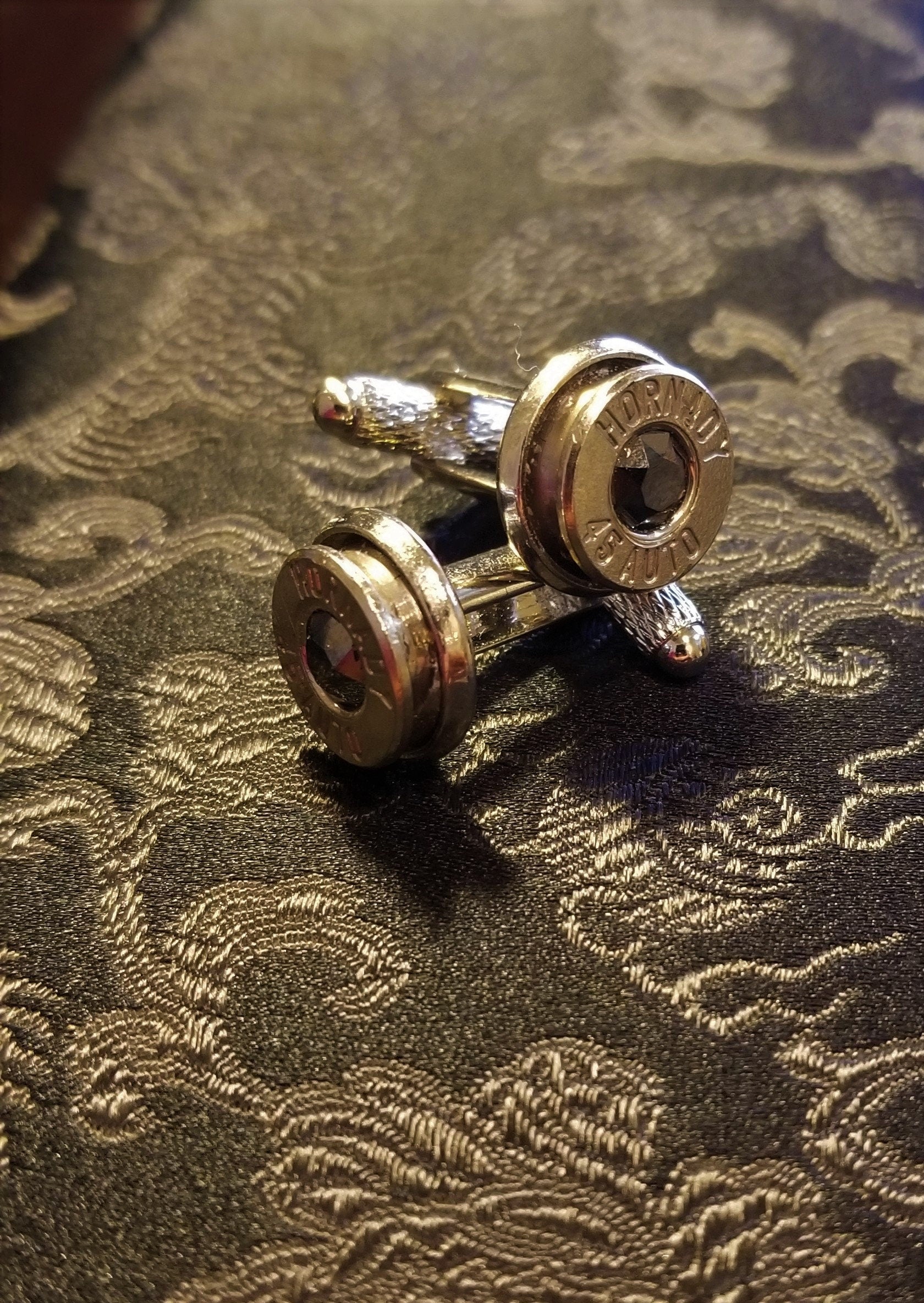 45 ACP bullet cufflinks Swarovski stone (etsy image id: 1964191065)