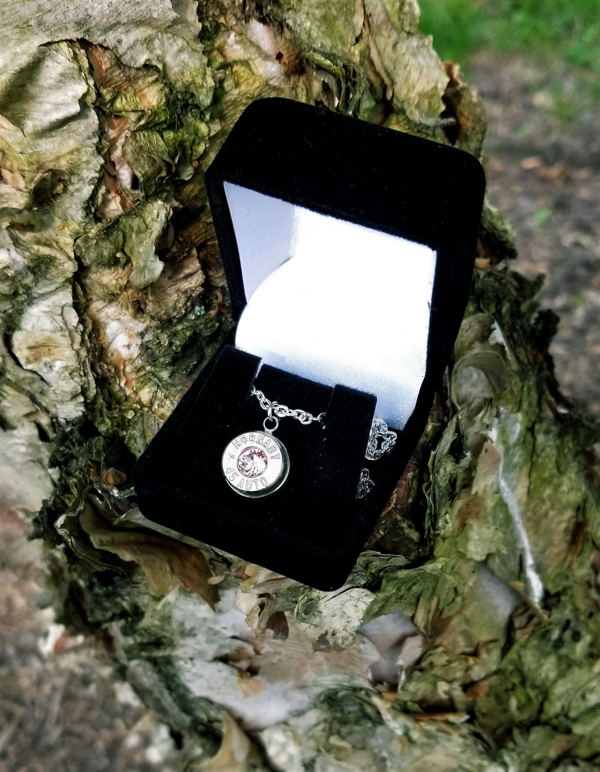 Bullet  jewelry necklace .45 acp Swarovski stone pendant (etsy image id: 1972458709)