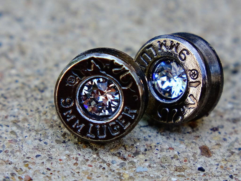 Bullet earrings gun metal clear crystal (etsy image id: 2000755711)