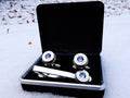 45 ACP cufflinks and tie clip silver tone set light ice blue sapphire (etsy image id: 2125530030)