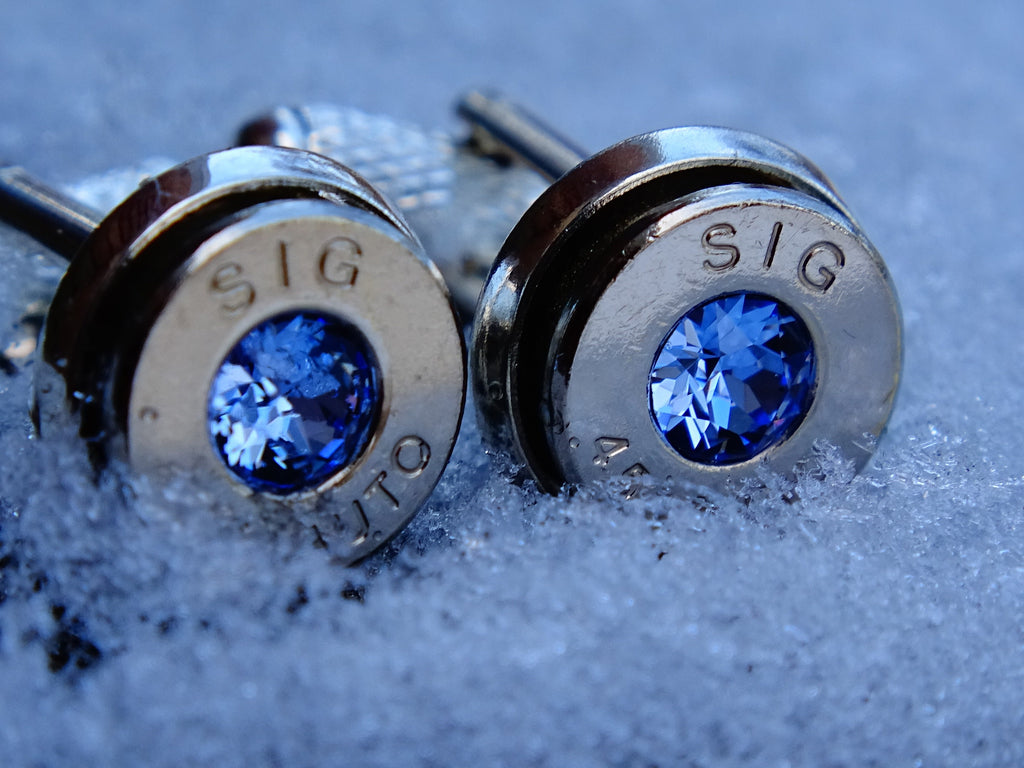 45 ACP cufflinks and tie clip silver tone set light ice blue sapphire (etsy image id: 2125530918)