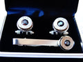 45 ACP cufflinks and tie clip silver tone set black onyx (etsy image id: 2125535486)