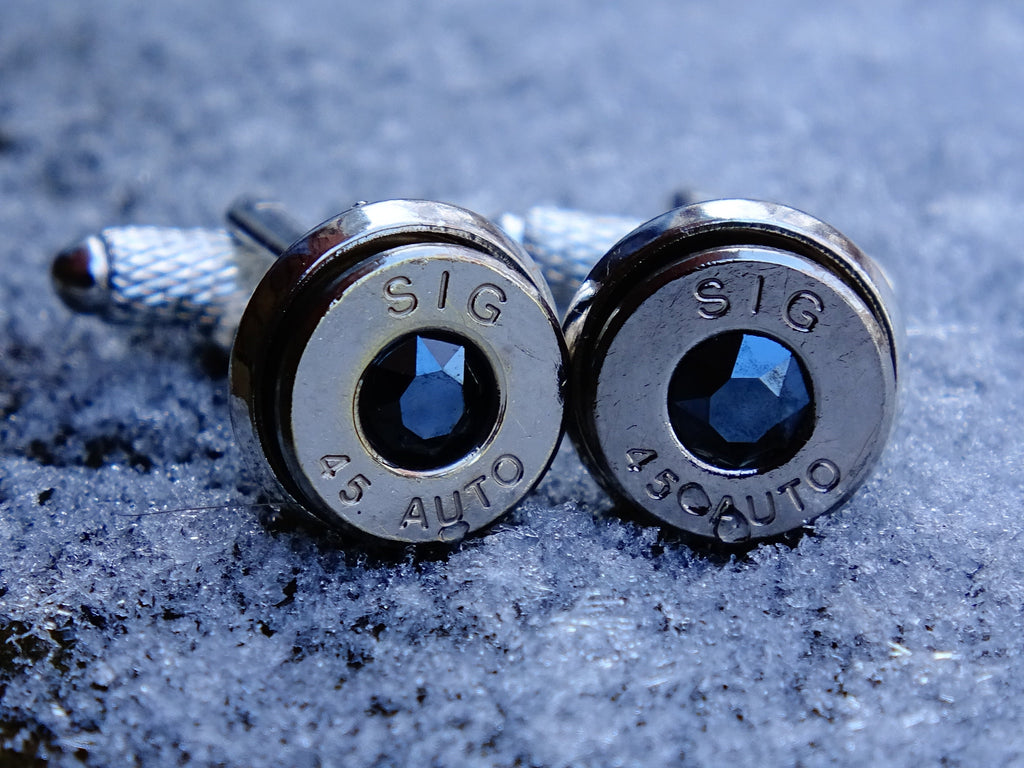45 ACP bullet cufflinks Swarovski stone (etsy image id: 2125619752)
