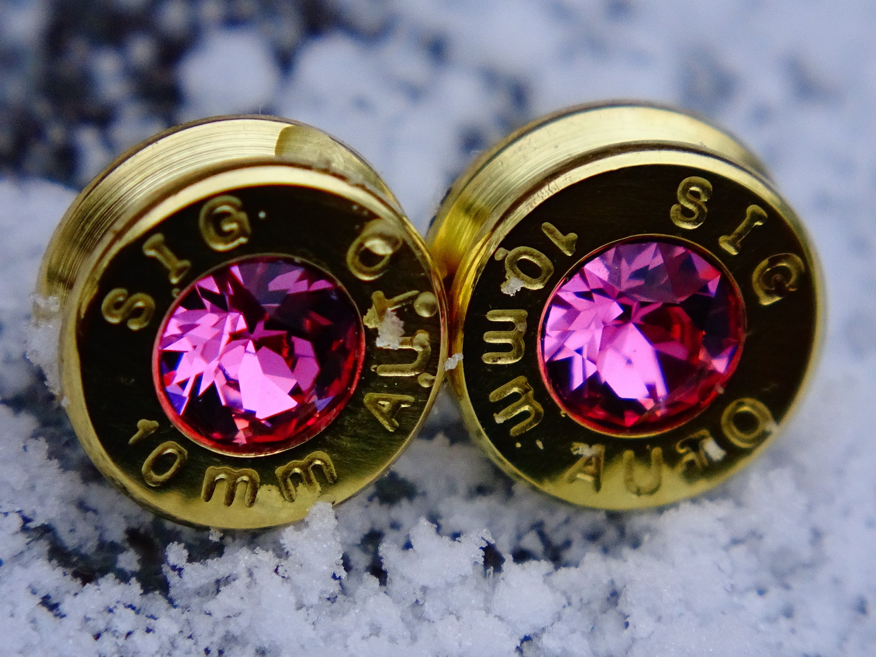 Brass 10mm bullet earrings pink tourmaline (etsy image id: 2149428568)