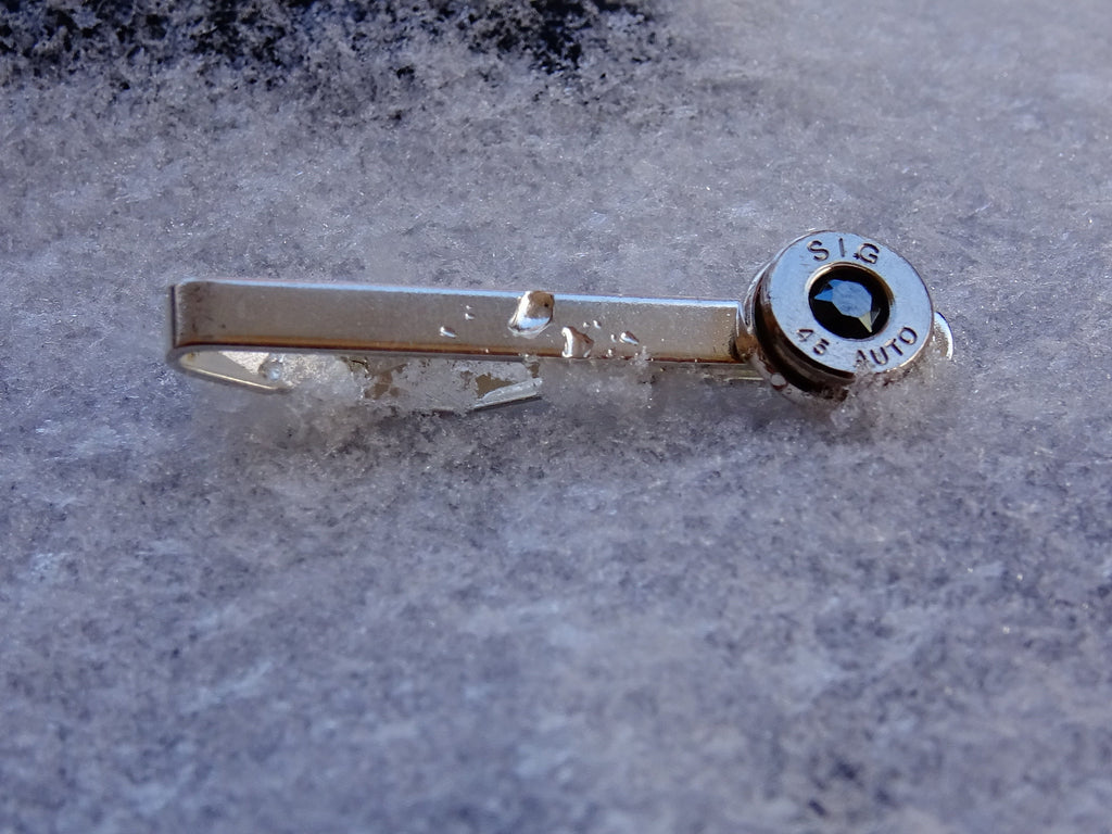 45 ACP cufflinks and tie clip silver tone set black onyx (etsy image id: 2173092533)