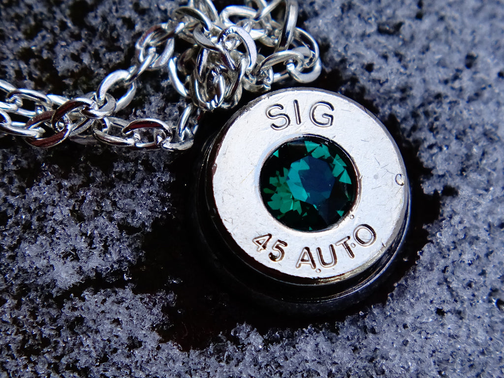 10mm bullet earrings & 45 ACP pendant set swarovski emerald green (etsy image id: 2173101257)