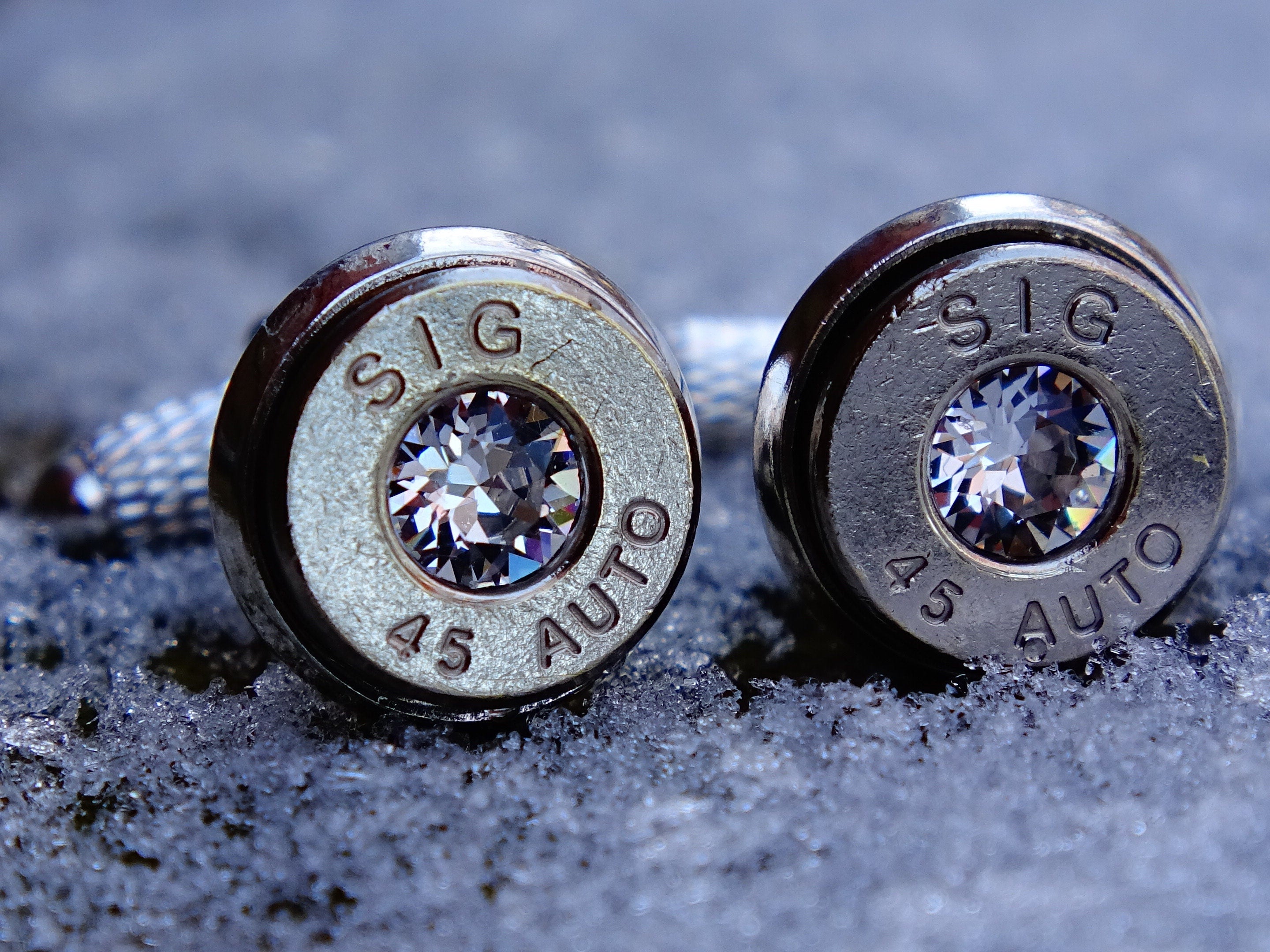 45 ACP silver tone bullet cufflinks clear crystal swarovski (etsy image id: 2173106333)