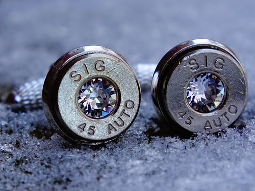 45 ACP silver tone bullet cufflinks clear crystal swarovski (etsy image id: 2173106333)