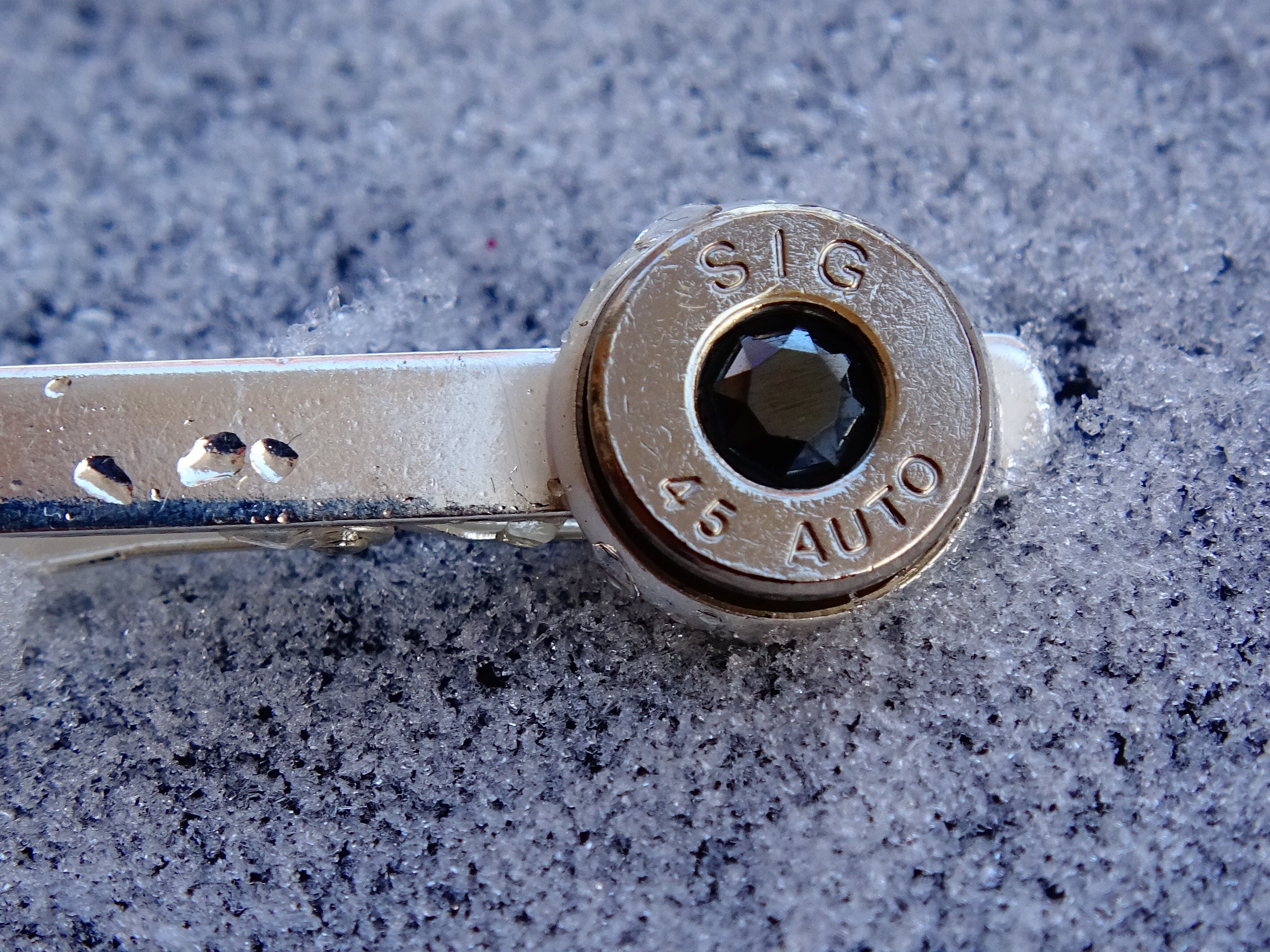 45 ACP silver tone bullet tie clip swarovski black onyx (etsy image id: 2173109565)