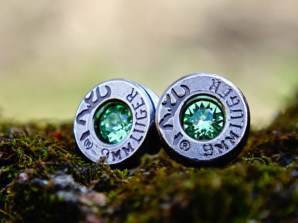 Bullet earrings gunmetal peridot (etsy image id: 2258789500)