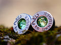 Bullet earrings gunmetal peridot (etsy image id: 2258790390)