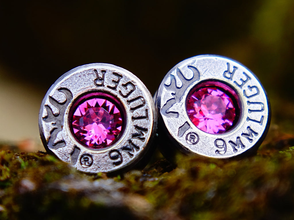 Bullet earrings gunmetal pink tourmaline (etsy image id: 2258802742)