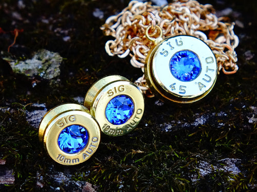 10mm bullet earrings & necklace sapphire (etsy image id: 2269878824)