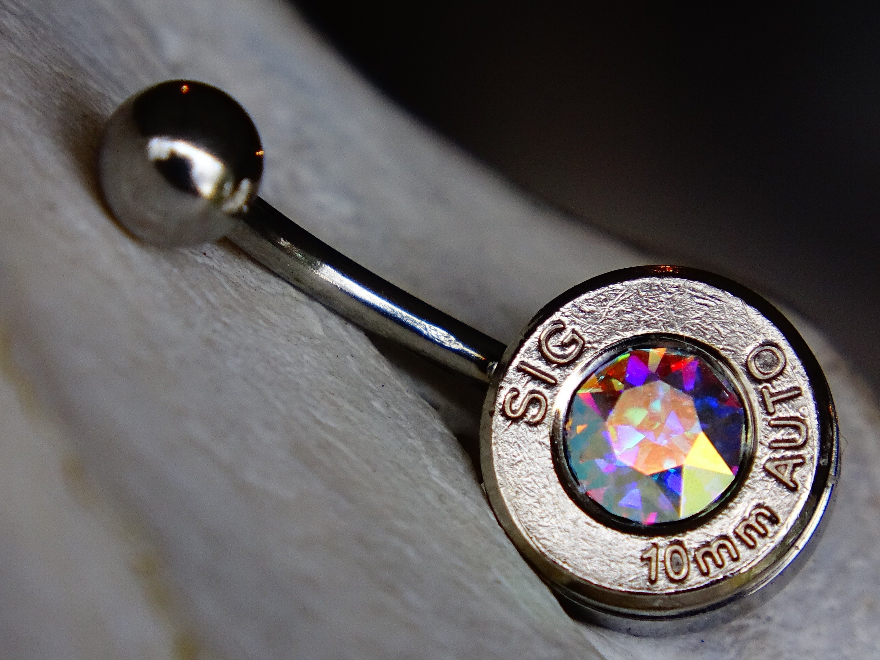 Bullet navel ring belly button ring aurora borealis __etsy:2285226044
