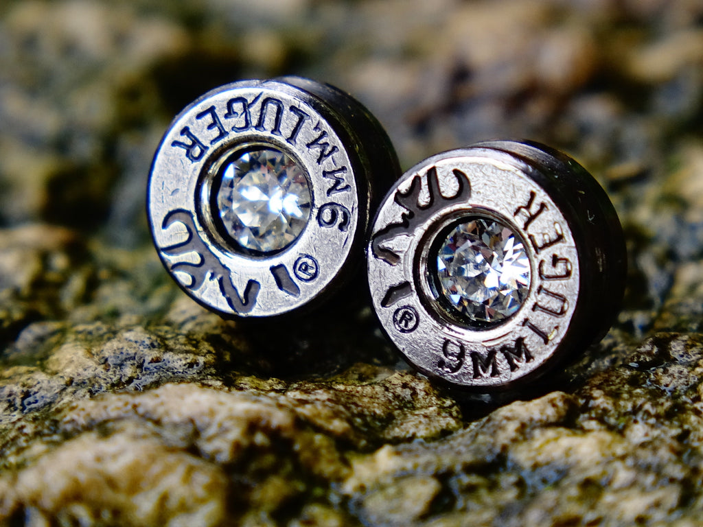 Bullet earrings gun metal clear crystal (etsy image id: 2286690312)