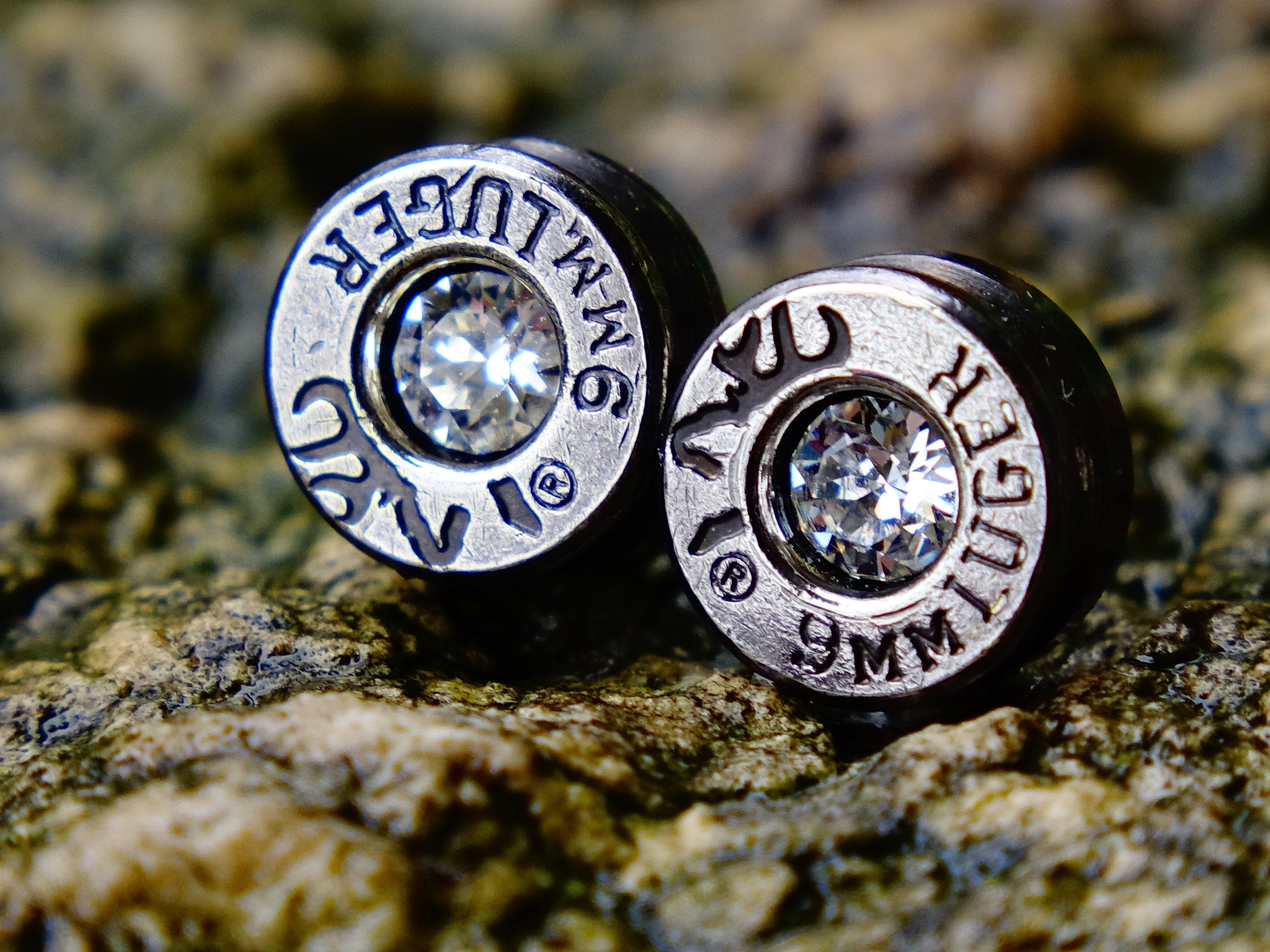 Bullet earrings gun metal clear crystal (etsy image id: 2286690312)