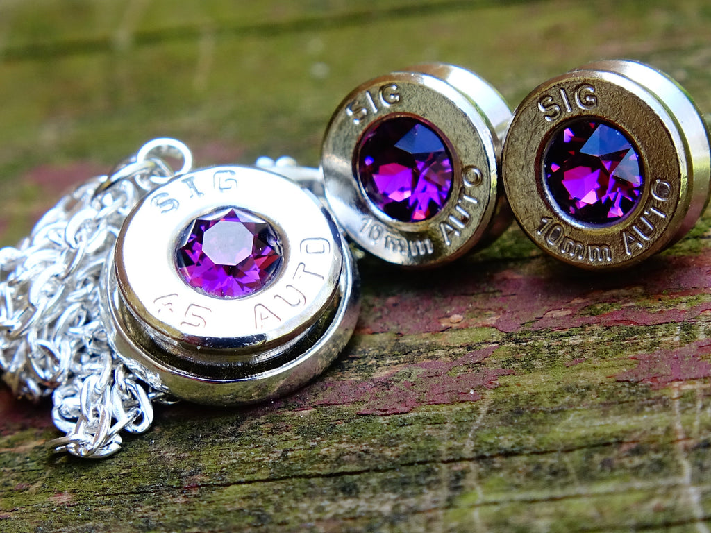 Bullet earrings & necklace amethyst (etsy image id: 2295144716)