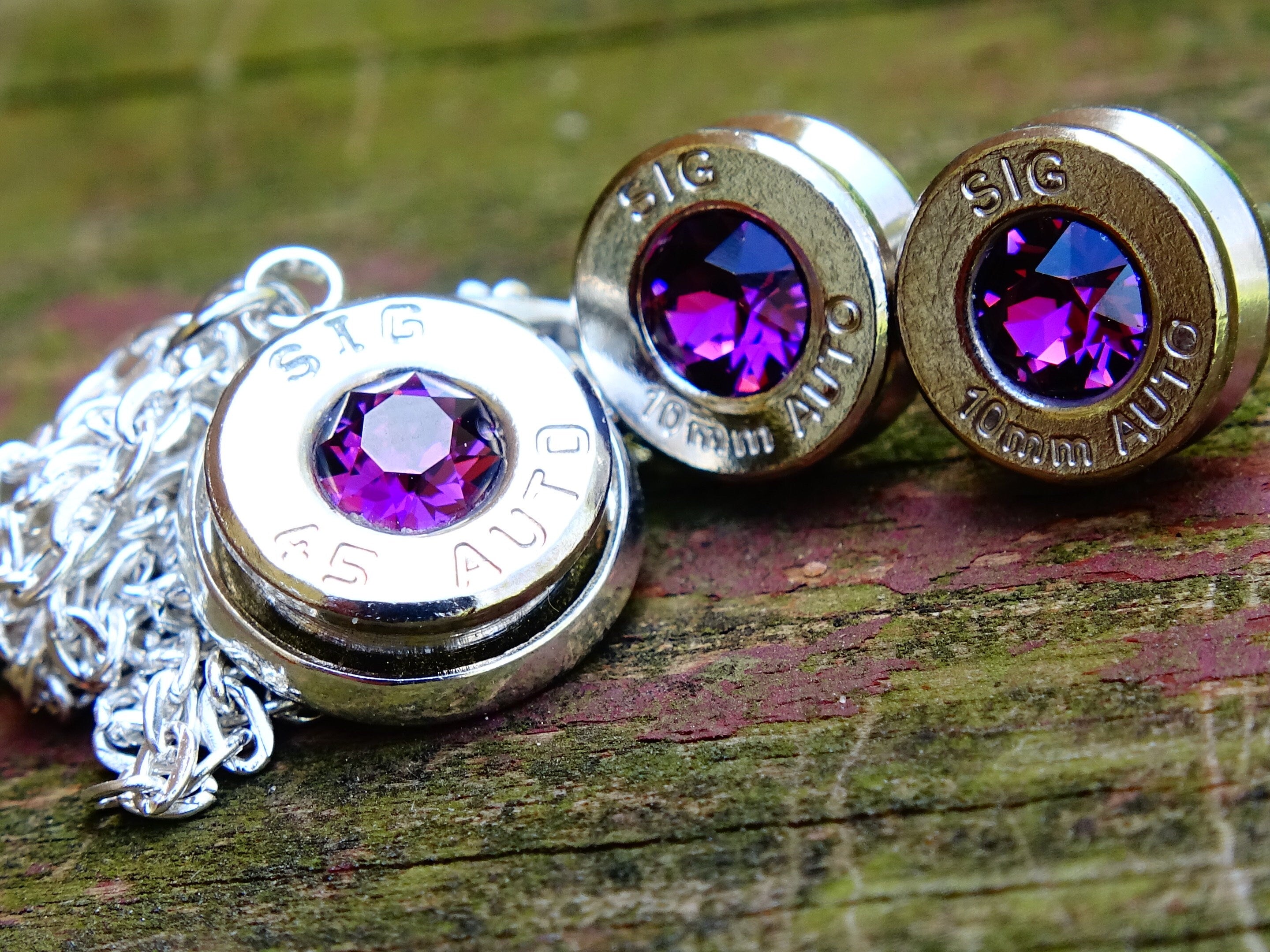 Bullet earrings & necklace amethyst (etsy image id: 2295144716)